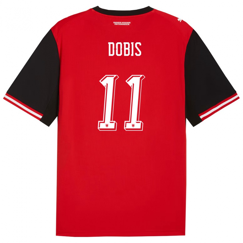 גברים אוסטריה Dominik Dobis #11 שחור לבן ג'רזי ביתית 26-28 חולצה קצרה