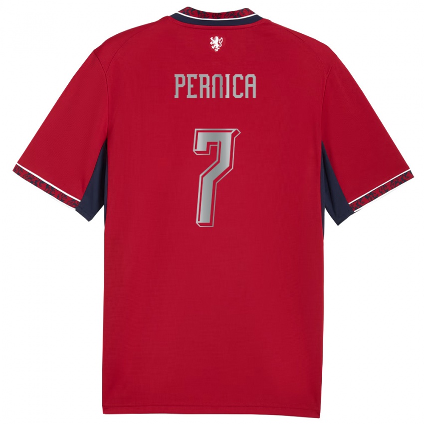 גברים צ'כיה Eric Pernica #7 אדום לבן כהה ג'רזי ביתית 26-28 חולצה קצרה