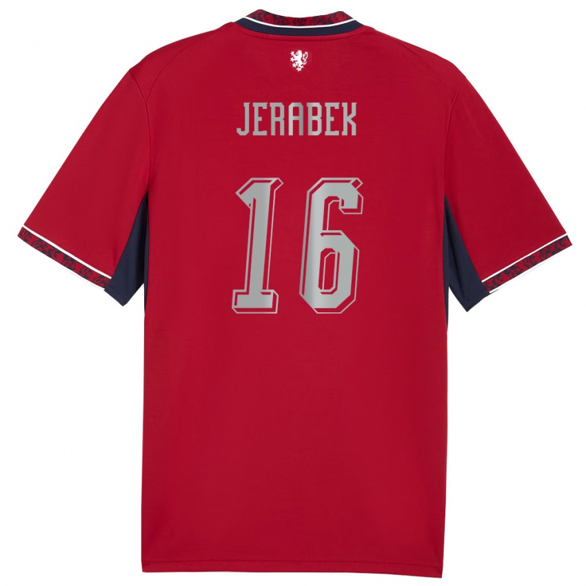 גברים צ'כיה Dominik Jerabek #16 אדום לבן כהה ג'רזי ביתית 26-28 חולצה קצרה