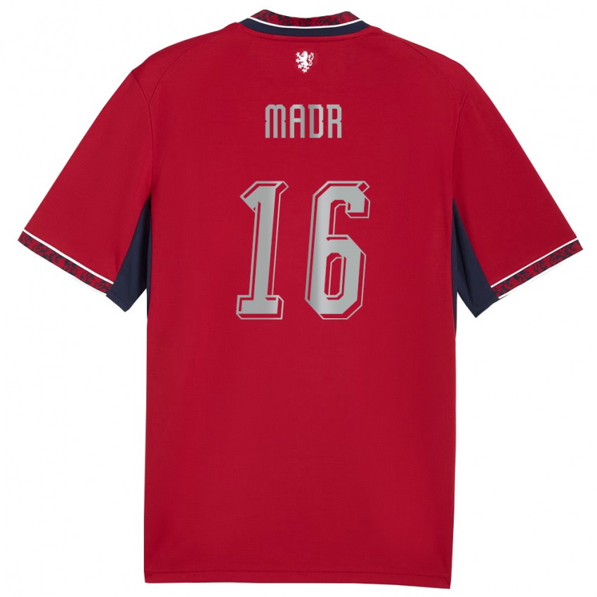 גברים צ'כיה Tomas Madr #16 אדום לבן כהה ג'רזי ביתית 26-28 חולצה קצרה