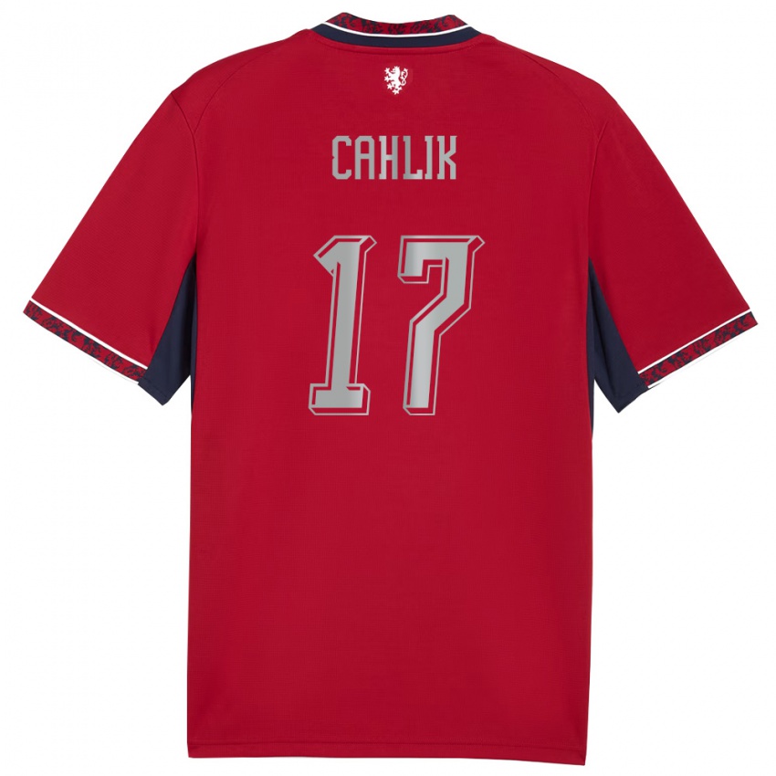 גברים צ'כיה Jakub Cahlik #17 אדום לבן כהה ג'רזי ביתית 26-28 חולצה קצרה