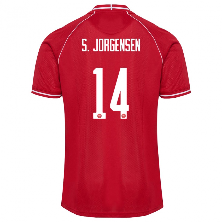 גברים דנמרק סבסטיאן יורגנסן #14 אדום לבן ג'רזי ביתית 26-28 חולצה קצרה