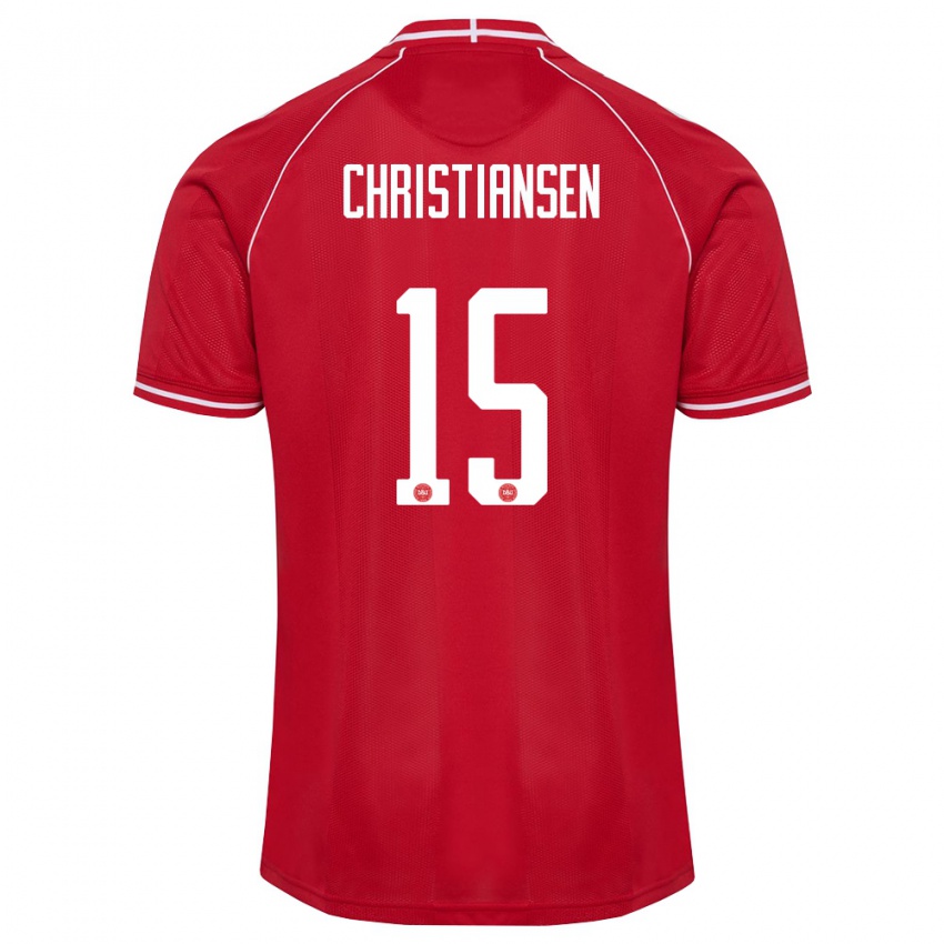 גברים דנמרק Anton Christiansen #15 אדום לבן ג'רזי ביתית 26-28 חולצה קצרה