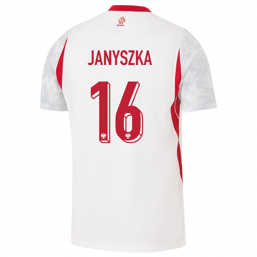גברים פולין Hubert Janyszka #16 לבן אדום אפור ג'רזי ביתית 26-28 חולצה קצרה