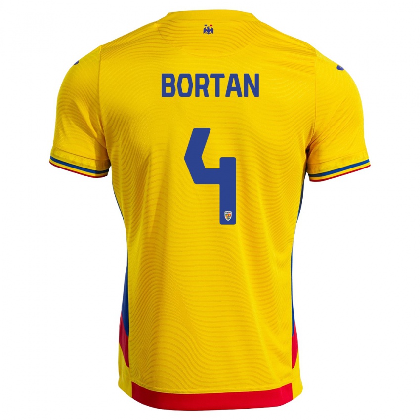 גברים רומניה יואנה בורטן #4 צהוב אדום ג'רזי ביתית 26-28 חולצה קצרה