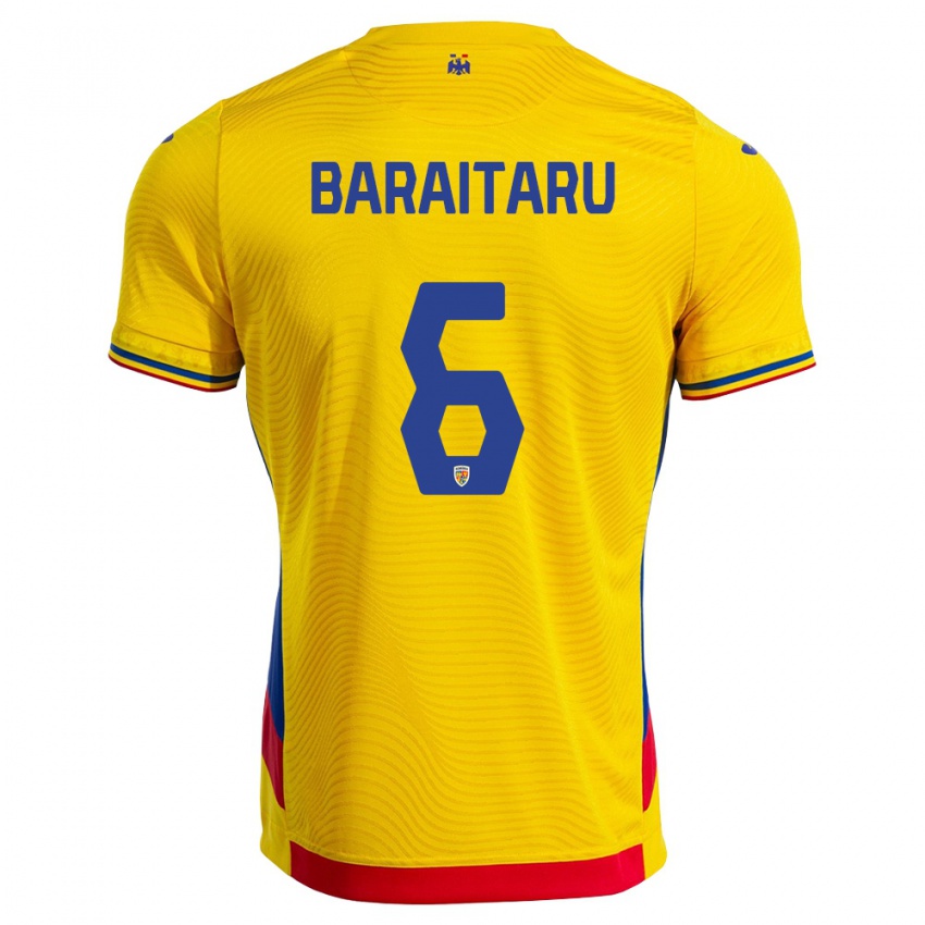 גברים רומניה Mario Bărăitaru #6 צהוב אדום ג'רזי ביתית 26-28 חולצה קצרה
