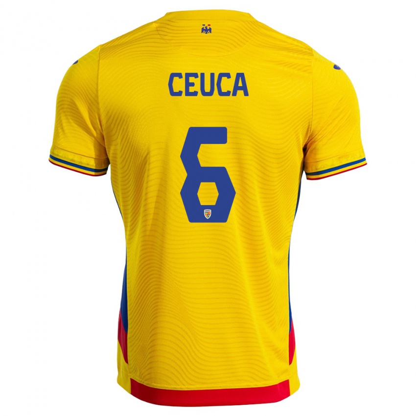 גברים רומניה Matei Ceuca #6 צהוב אדום ג'רזי ביתית 26-28 חולצה קצרה