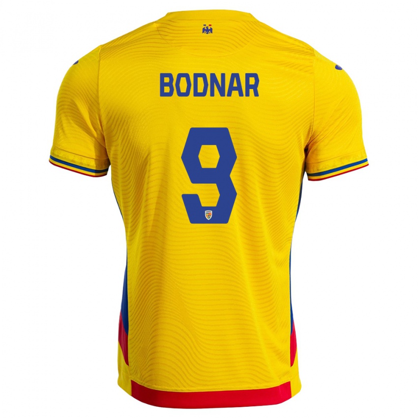 גברים רומניה Eduardo Bodnar #9 צהוב אדום ג'רזי ביתית 26-28 חולצה קצרה