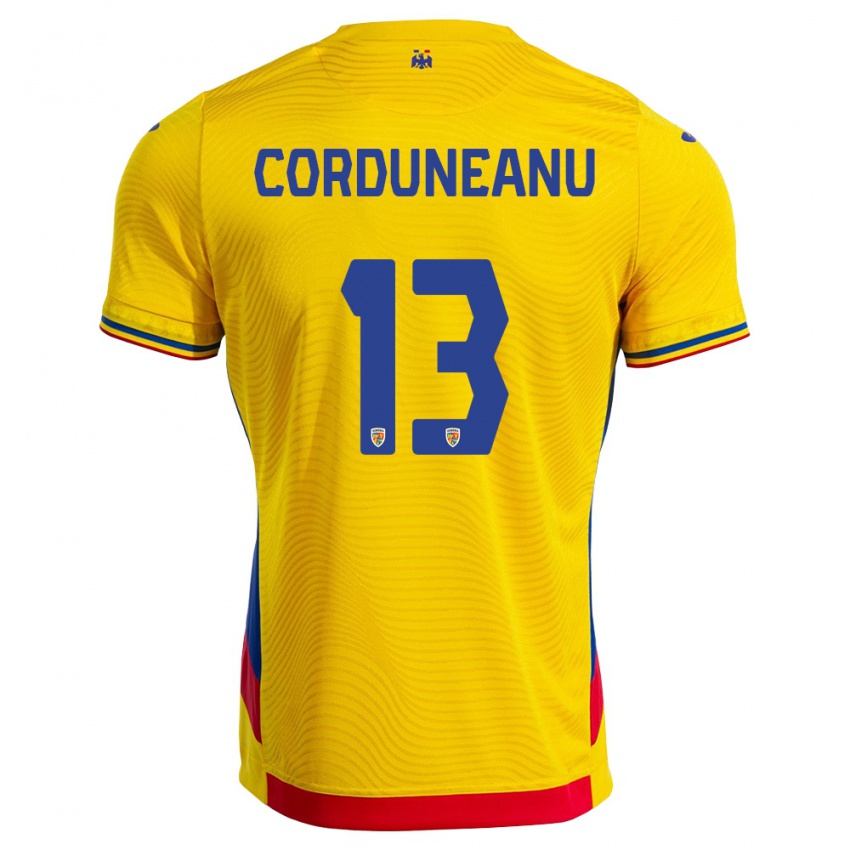 גברים רומניה Robert Corduneanu #13 צהוב אדום ג'רזי ביתית 26-28 חולצה קצרה
