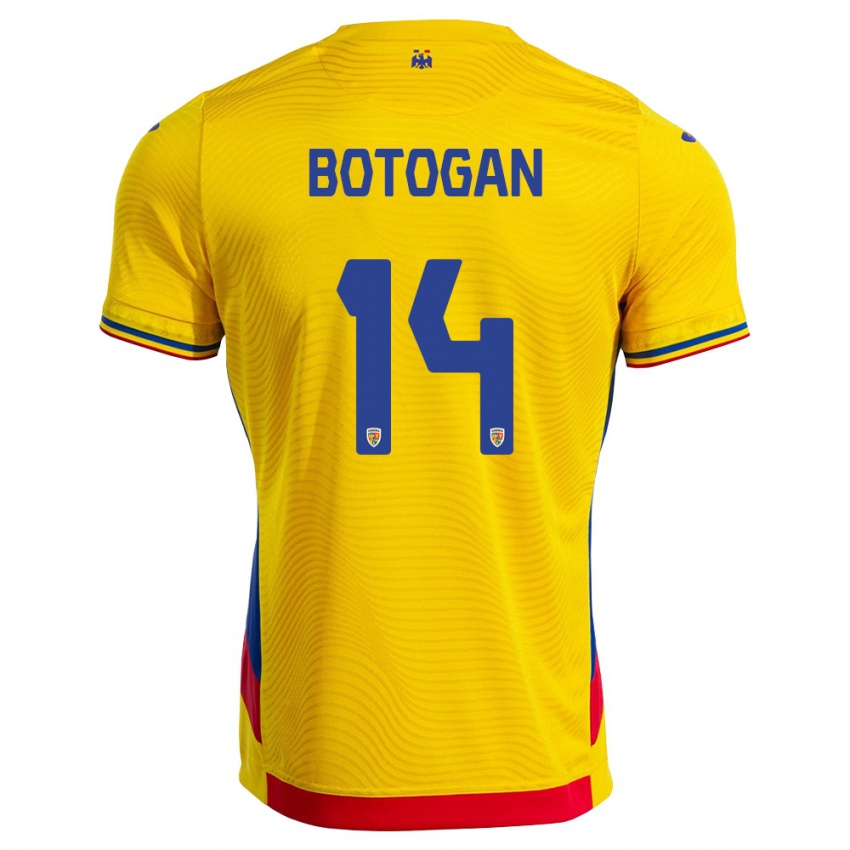 גברים רומניה Alin Boțogan #14 צהוב אדום ג'רזי ביתית 26-28 חולצה קצרה