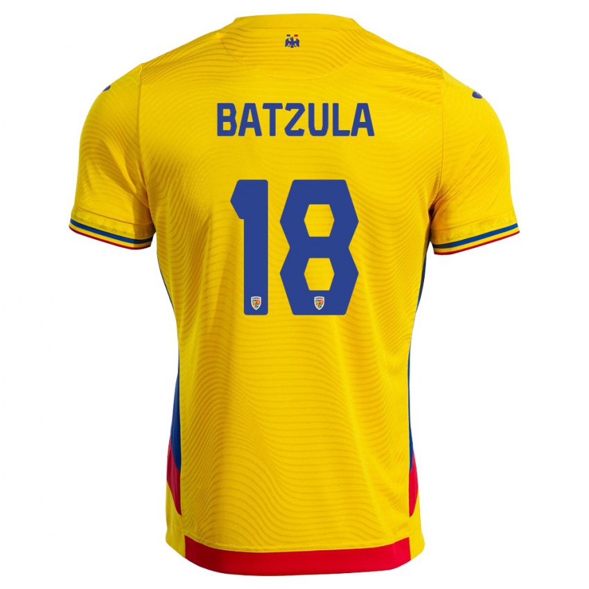 גברים רומניה Hunor Batzula #18 צהוב אדום ג'רזי ביתית 26-28 חולצה קצרה