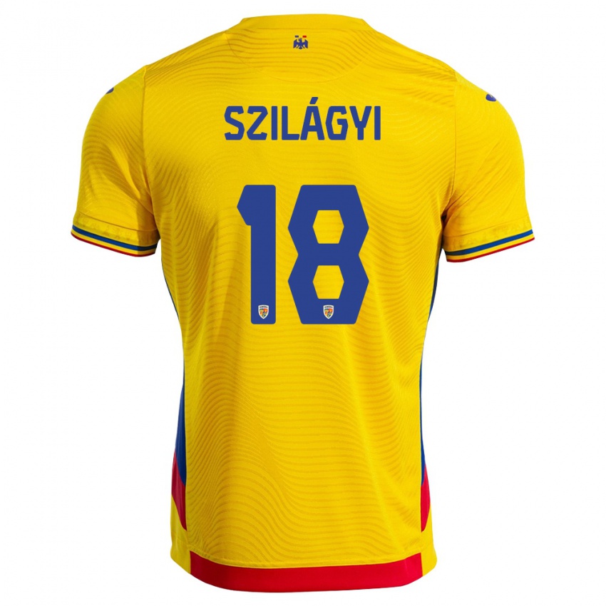 גברים רומניה Szabolcs Szilágyi #18 צהוב אדום ג'רזי ביתית 26-28 חולצה קצרה