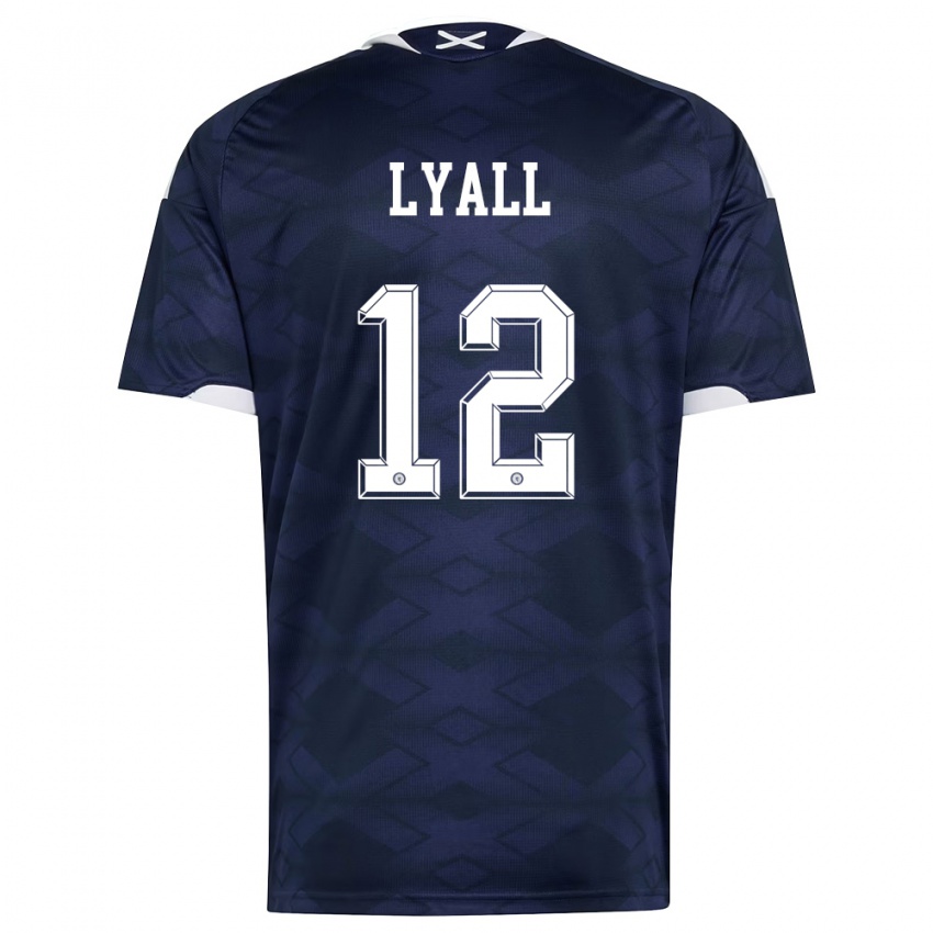 גברים סקוטלנד Warren Lyall #12 כהה לבן ג'רזי ביתית 26-28 חולצה קצרה