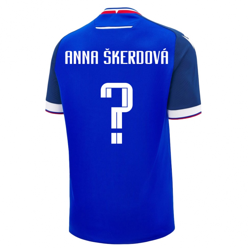 גברים סלובקיה Sofia Anna Škerdová #0 כחול לבן ג'רזי ביתית 26-28 חולצה קצרה