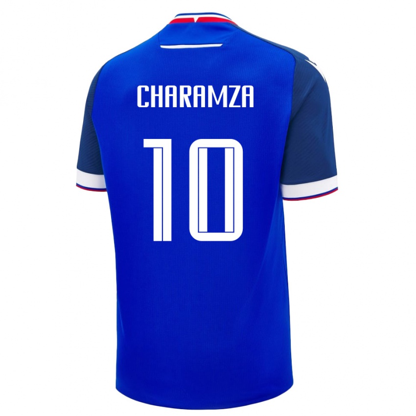 גברים סלובקיה Mario Charamza #10 כחול לבן ג'רזי ביתית 26-28 חולצה קצרה