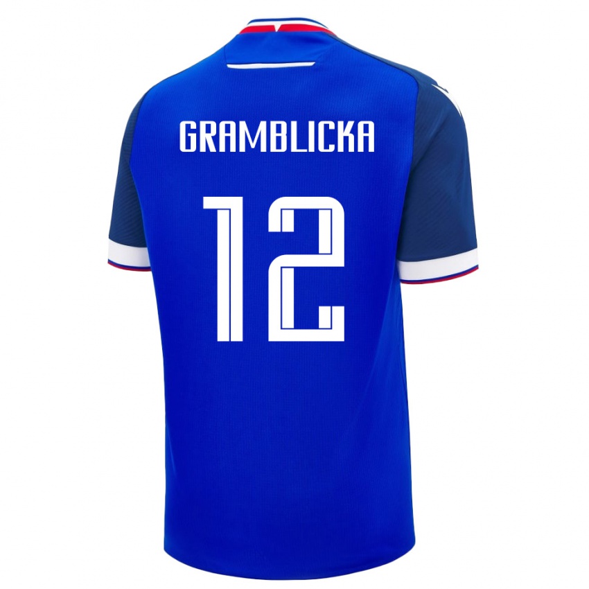 גברים סלובקיה Daniel Gramblicka #12 כחול לבן ג'רזי ביתית 26-28 חולצה קצרה