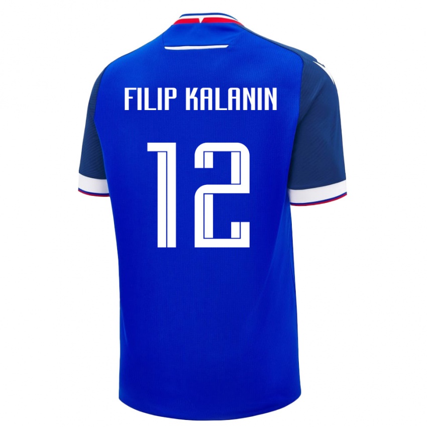 גברים סלובקיה Filip Kalanin #12 כחול לבן ג'רזי ביתית 26-28 חולצה קצרה