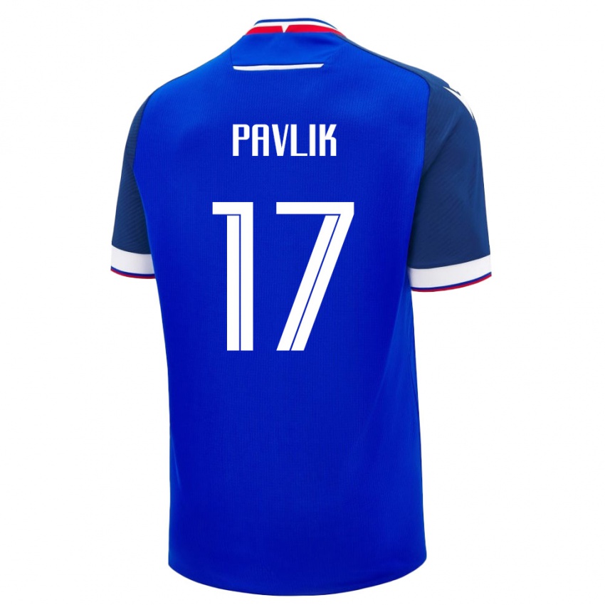 גברים סלובקיה Samuel Pavlik #17 כחול לבן ג'רזי ביתית 26-28 חולצה קצרה