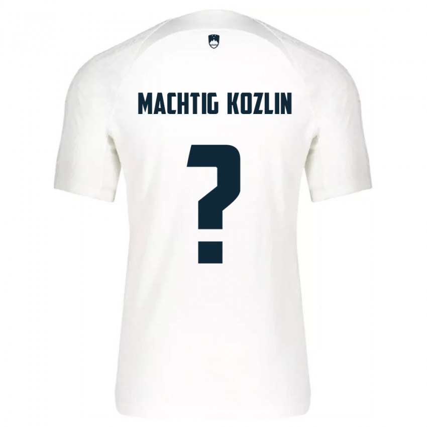 גברים סלובניה Vid Mächtig Kozlin #0 לבן כחול ג'רזי ביתית 26-28 חולצה קצרה