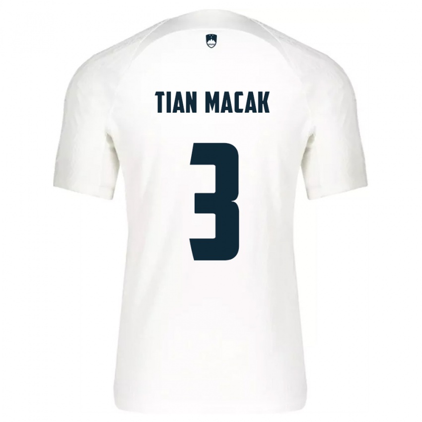 גברים סלובניה Tian Macak #3 לבן כחול ג'רזי ביתית 26-28 חולצה קצרה