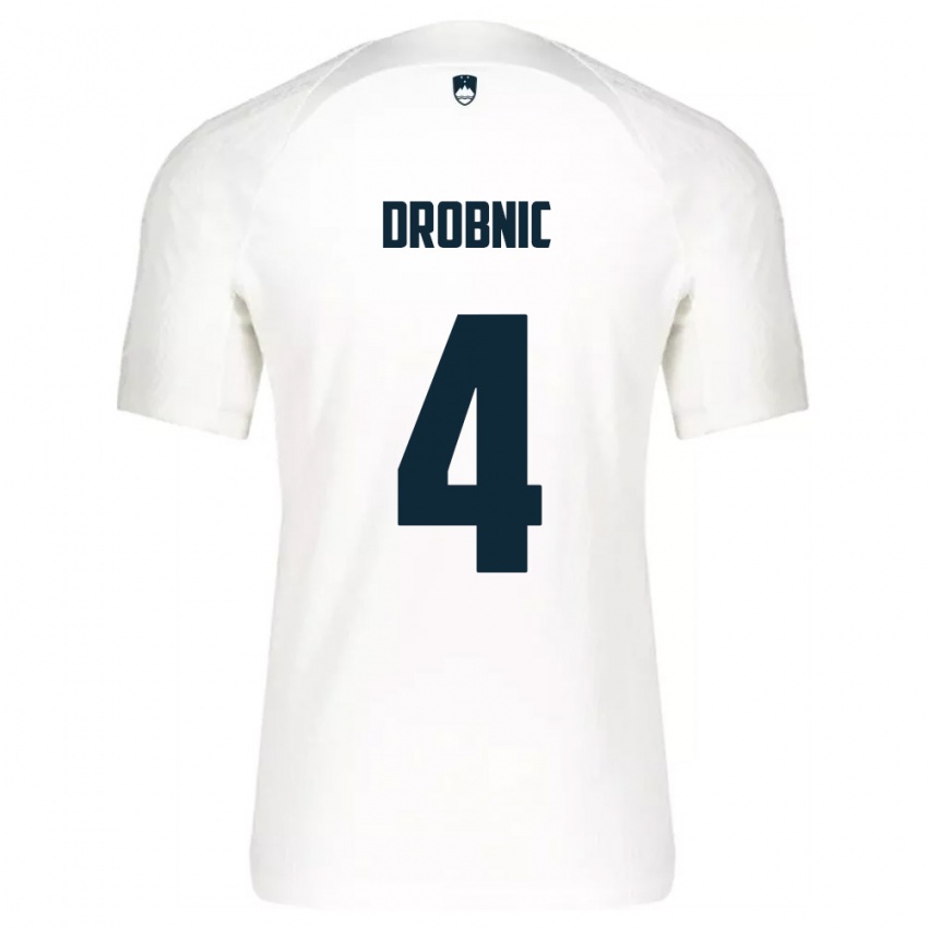 גברים סלובניה Matic Drobnic #4 לבן כחול ג'רזי ביתית 26-28 חולצה קצרה