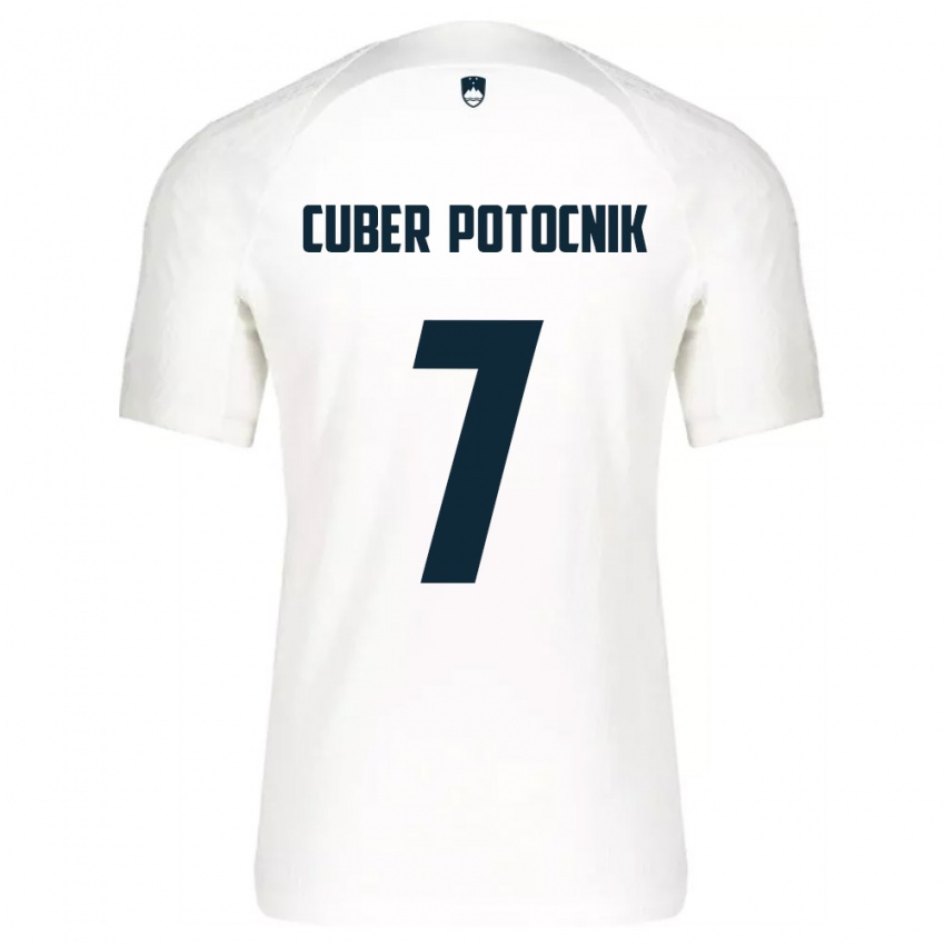 גברים סלובניה Jaka Cuber Potocnik #7 לבן כחול ג'רזי ביתית 26-28 חולצה קצרה