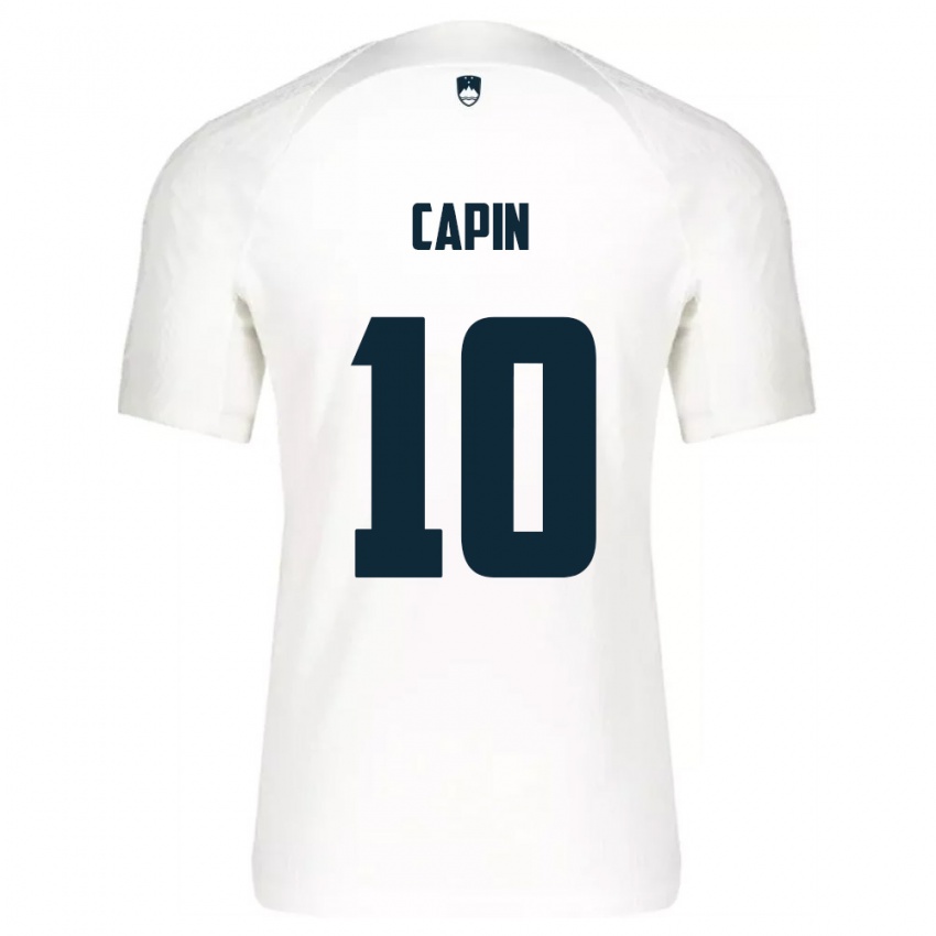 גברים סלובניה Stefan Capin #10 לבן כחול ג'רזי ביתית 26-28 חולצה קצרה