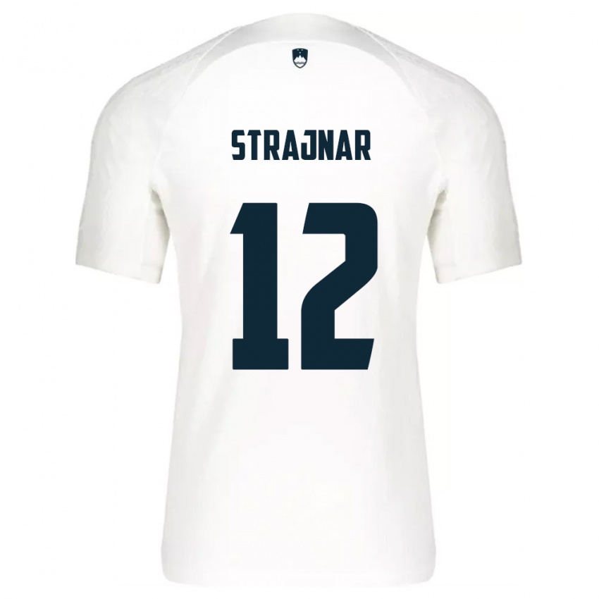 גברים סלובניה Aljaz Strajnar #12 לבן כחול ג'רזי ביתית 26-28 חולצה קצרה
