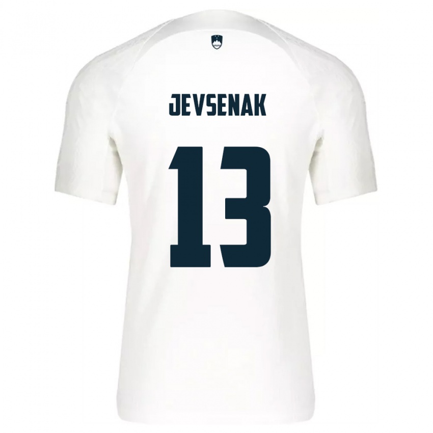 גברים סלובניה Florjan Jevsenak #13 לבן כחול ג'רזי ביתית 26-28 חולצה קצרה