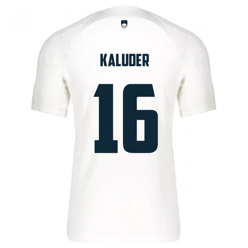 גברים סלובניה Grega Kaluder #16 לבן כחול ג'רזי ביתית 26-28 חולצה קצרה