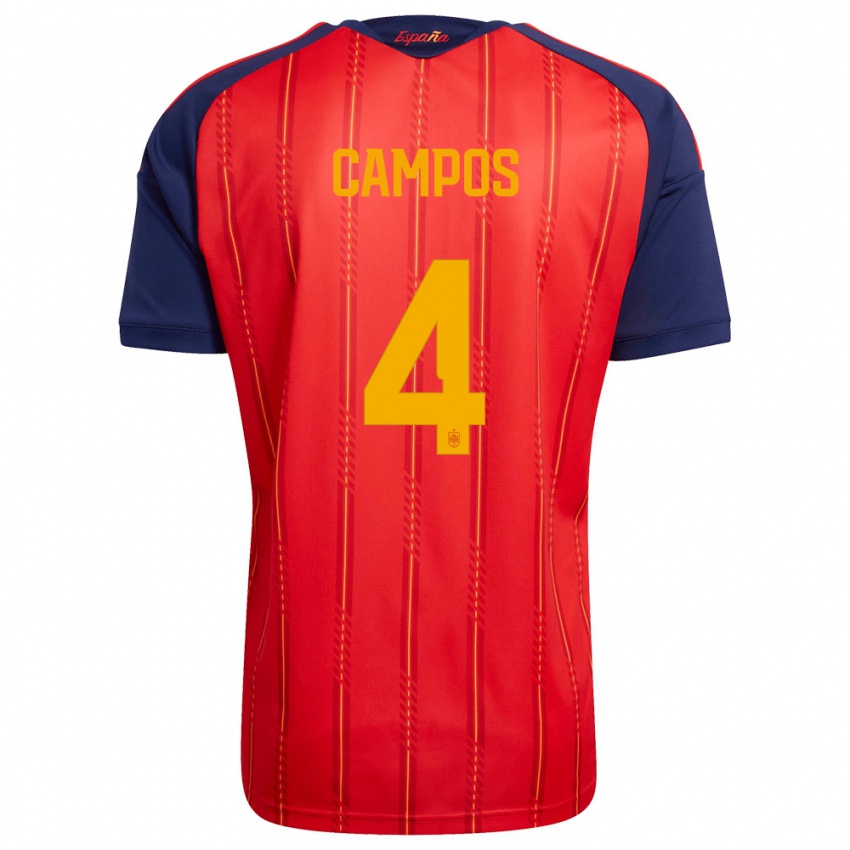 גברים ספרד Alex Campos #4 אדום כהה צהוב ג'רזי ביתית 26-28 חולצה קצרה