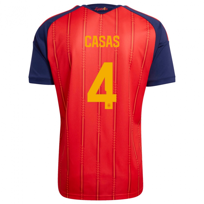 גברים ספרד ארנאו קסאס #4 אדום כהה צהוב ג'רזי ביתית 26-28 חולצה קצרה