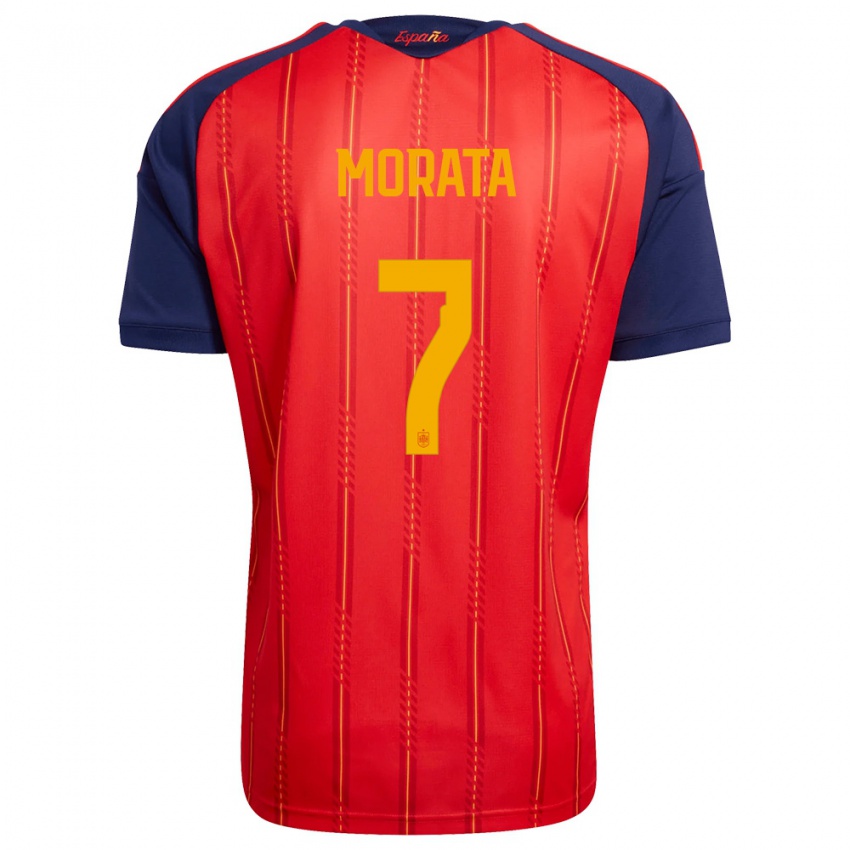 גברים ספרד אלברו מוראטה #7 אדום כהה צהוב ג'רזי ביתית 26-28 חולצה קצרה