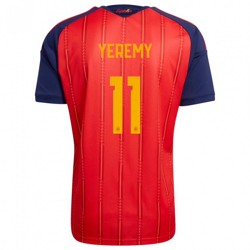 גברים ספרד ירמי פינו #11 אדום כהה צהוב ג'רזי ביתית 26-28 חולצה קצרה