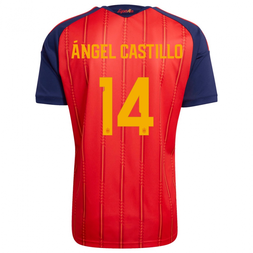 גברים ספרד Manuel Ángel Castillo #14 אדום כהה צהוב ג'רזי ביתית 26-28 חולצה קצרה