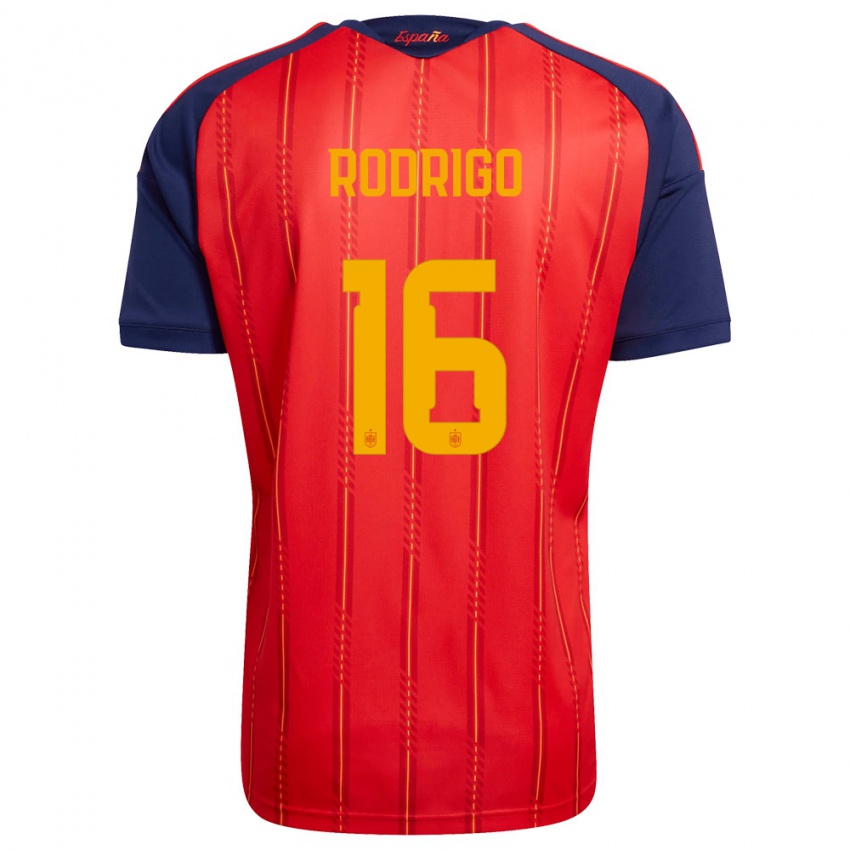 גברים ספרד רודריגו הרננדס #16 אדום כהה צהוב ג'רזי ביתית 26-28 חולצה קצרה