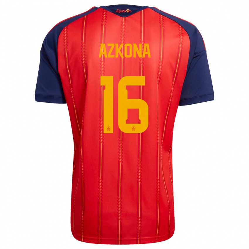 גברים ספרד אן אזקונה #16 אדום כהה צהוב ג'רזי ביתית 26-28 חולצה קצרה