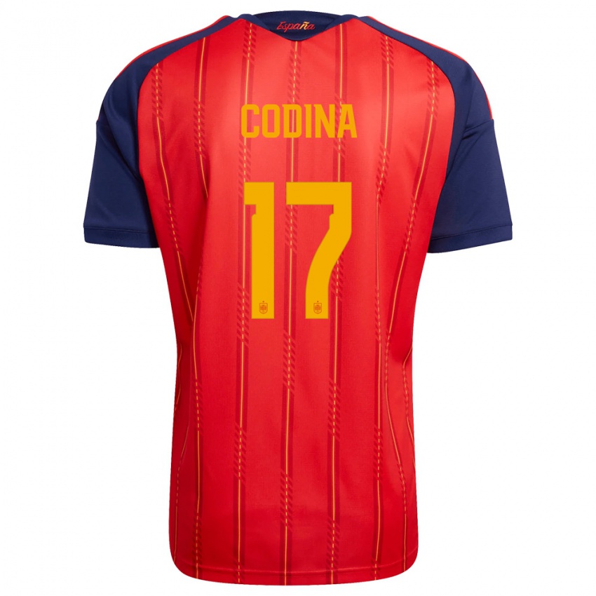 גברים ספרד לאיה קודינה #17 אדום כהה צהוב ג'רזי ביתית 26-28 חולצה קצרה