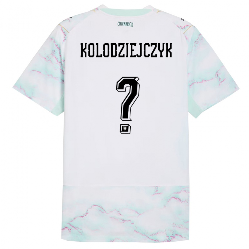 גברים אוסטריה Marek Kolodziejczyk #0 לבן ירוק זהב הרחק ג'רזי 26-28 חולצה קצרה