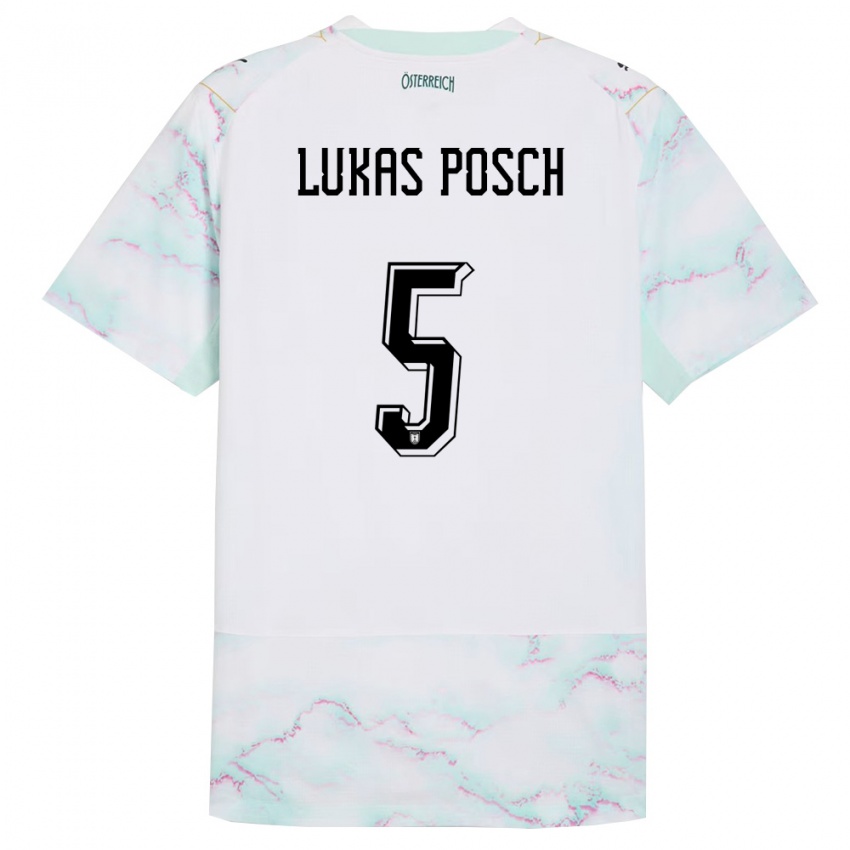 גברים אוסטריה Lukas Posch #5 לבן ירוק זהב הרחק ג'רזי 26-28 חולצה קצרה