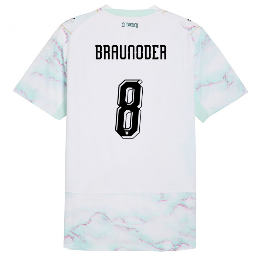 גברים אוסטריה Matthias Braunöder #8 לבן ירוק זהב הרחק ג'רזי 26-28 חולצה קצרה