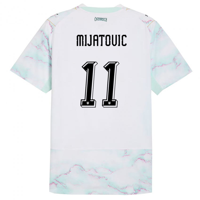 גברים אוסטריה Luca Mijatovic #11 לבן ירוק זהב הרחק ג'רזי 26-28 חולצה קצרה