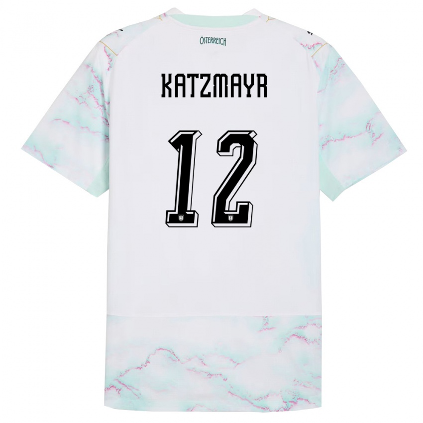 גברים אוסטריה Christof Katzmayr #12 לבן ירוק זהב הרחק ג'רזי 26-28 חולצה קצרה