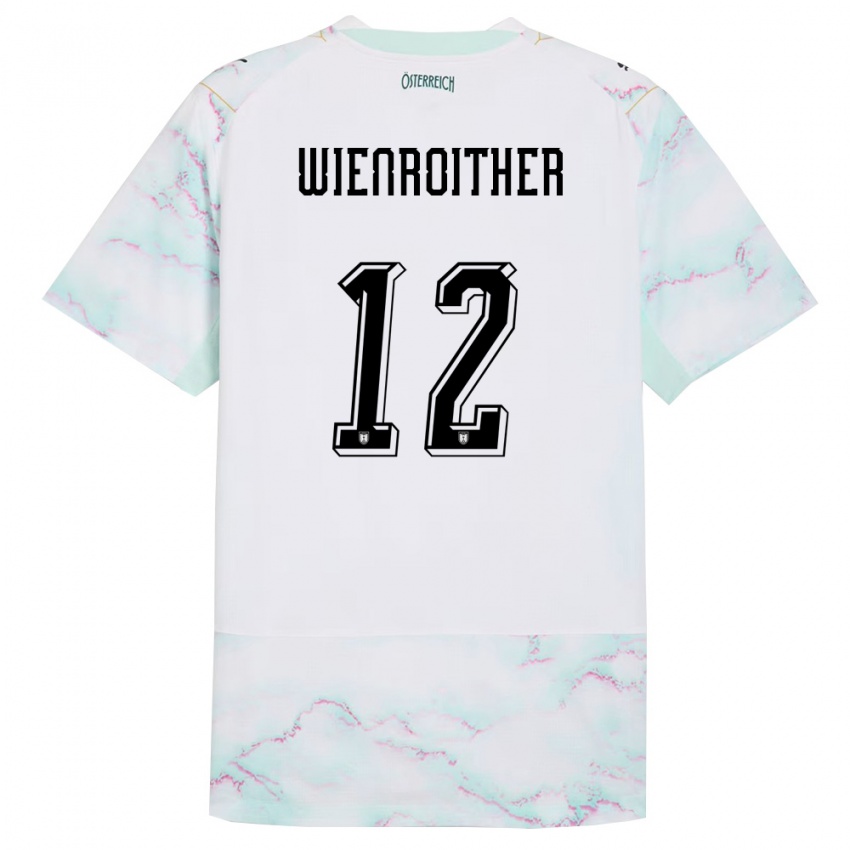 גברים אוסטריה Laura Wienroither #12 לבן ירוק זהב הרחק ג'רזי 26-28 חולצה קצרה