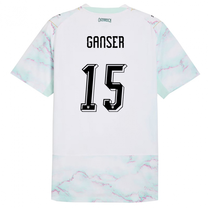 גברים אוסטריה Emil Ganser #15 לבן ירוק זהב הרחק ג'רזי 26-28 חולצה קצרה