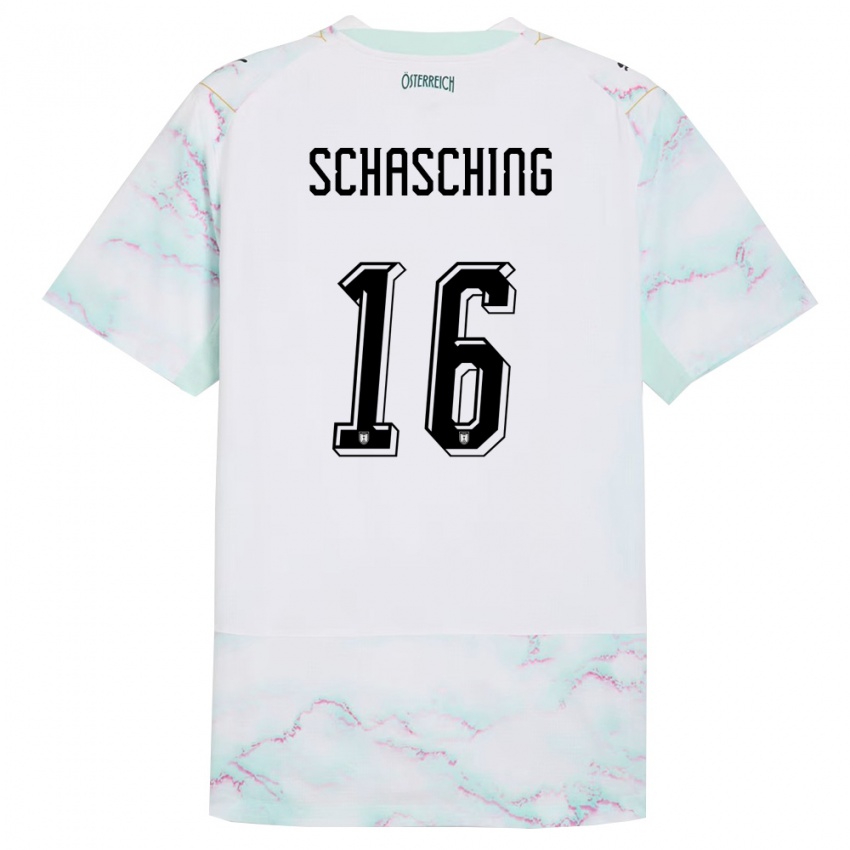 גברים אוסטריה Annabel Schasching #16 לבן ירוק זהב הרחק ג'רזי 26-28 חולצה קצרה