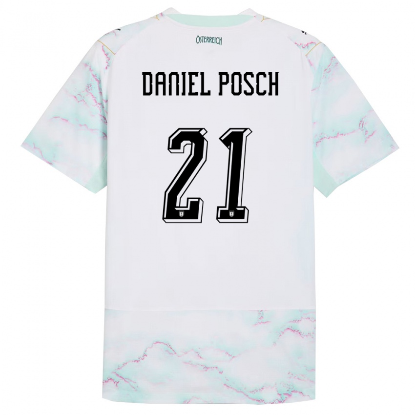 גברים אוסטריה Daniel Posch #21 לבן ירוק זהב הרחק ג'רזי 26-28 חולצה קצרה