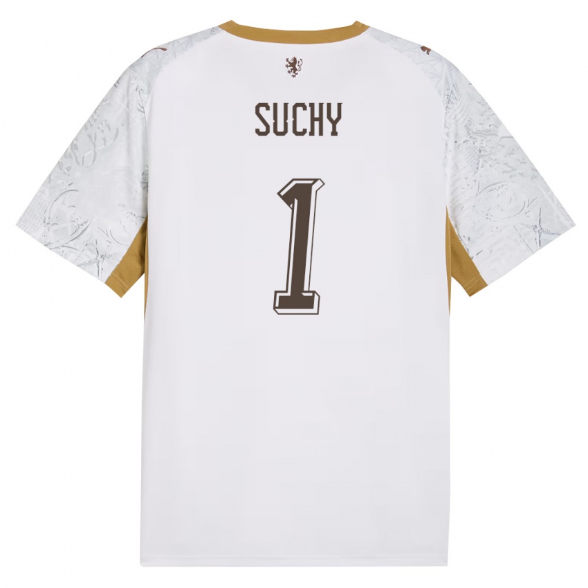 גברים צ'כיה Ondrej Suchy #1 שמנת זהב אפור הרחק ג'רזי 26-28 חולצה קצרה