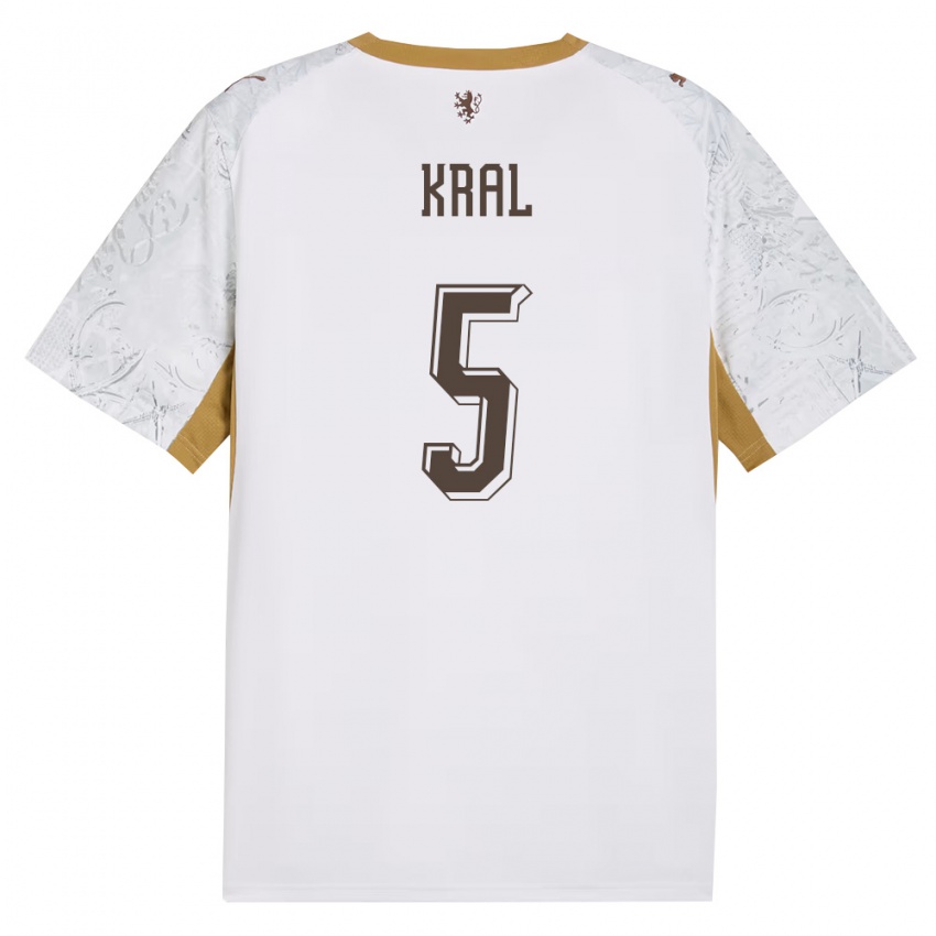 גברים צ'כיה Tomas Kral #5 שמנת זהב אפור הרחק ג'רזי 26-28 חולצה קצרה