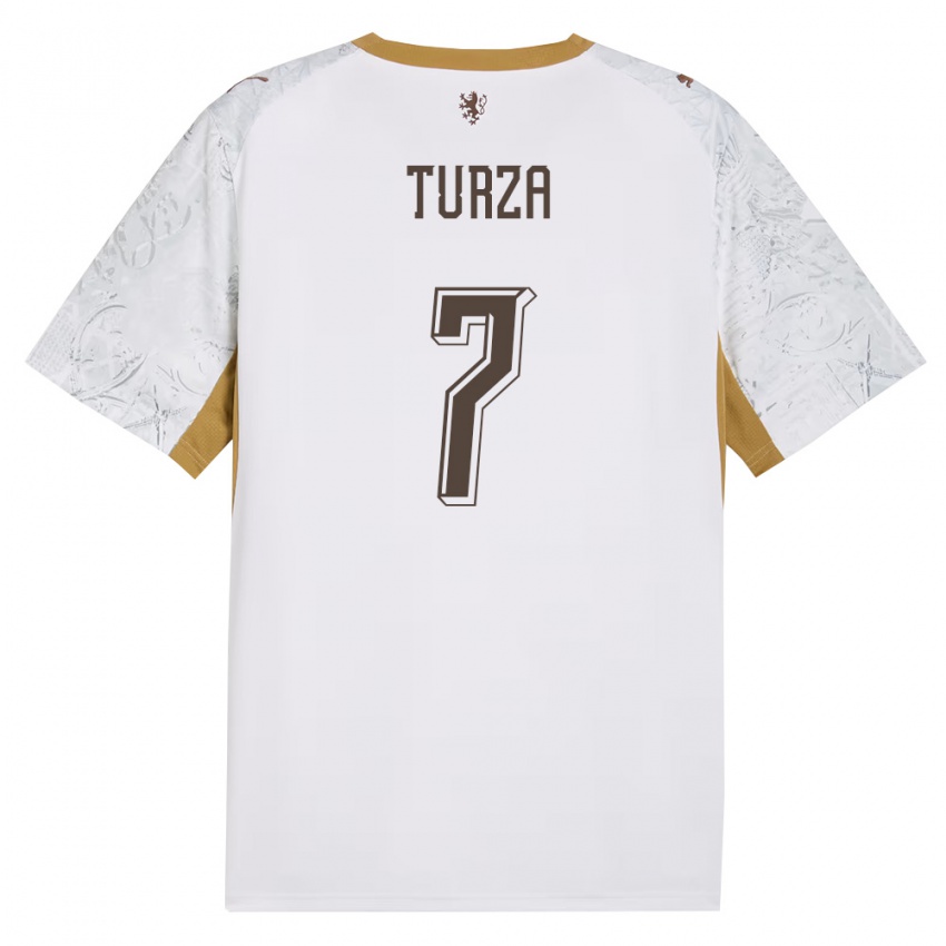 גברים צ'כיה Patrik Turza #7 שמנת זהב אפור הרחק ג'רזי 26-28 חולצה קצרה